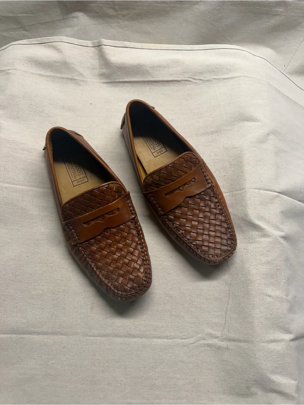 Mercanti Fiorentini Woven Leather Penny Loafers in Brown